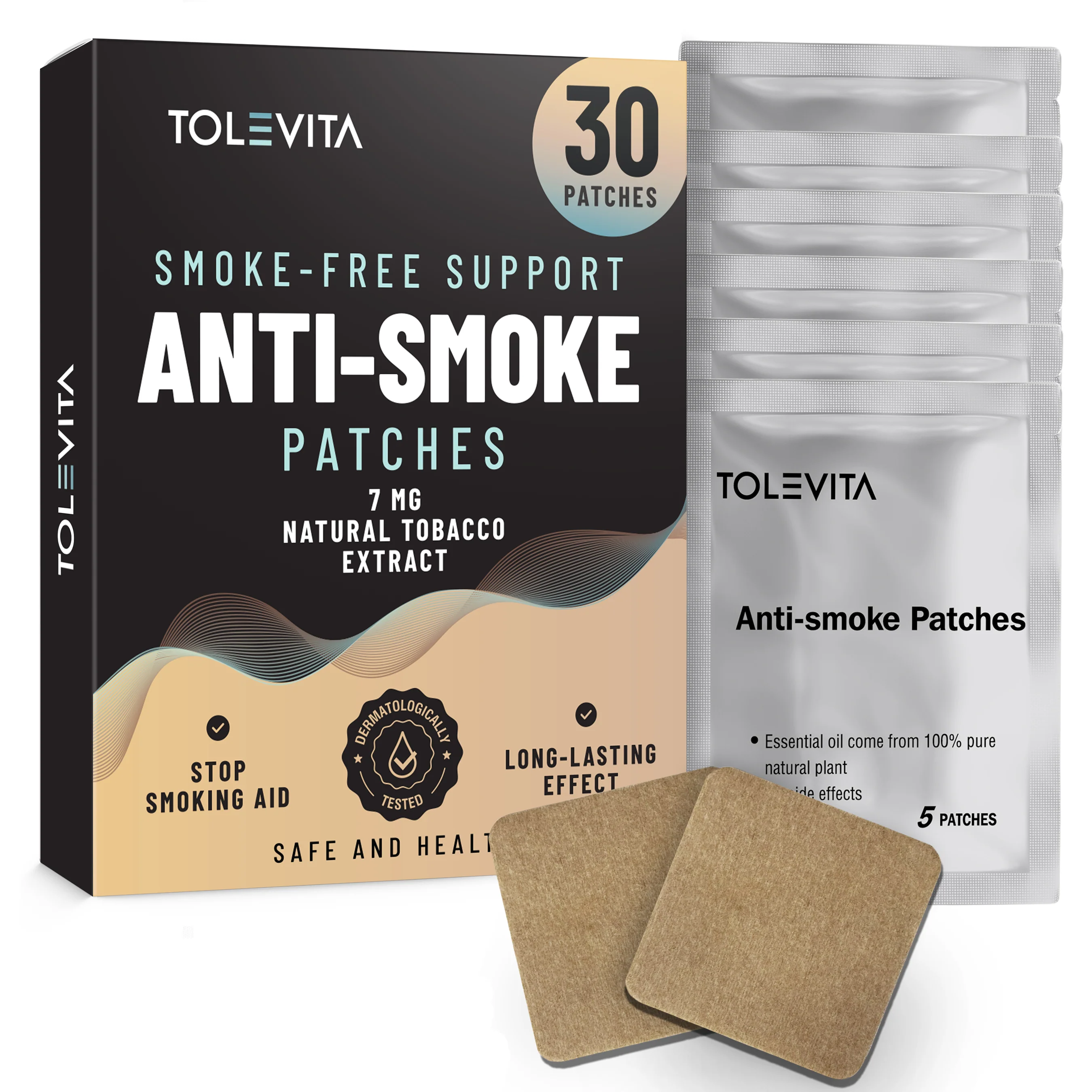 Anti-Smoke Herbal Patches to Help Reduce Cravings, Beige Non-woven fabric, 30 patches - Image 4